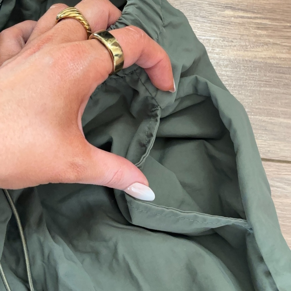 Beginning Boutique Green Wide Leg Pants Khaki Drawcord Cargo Pants - Picture 13 of 15